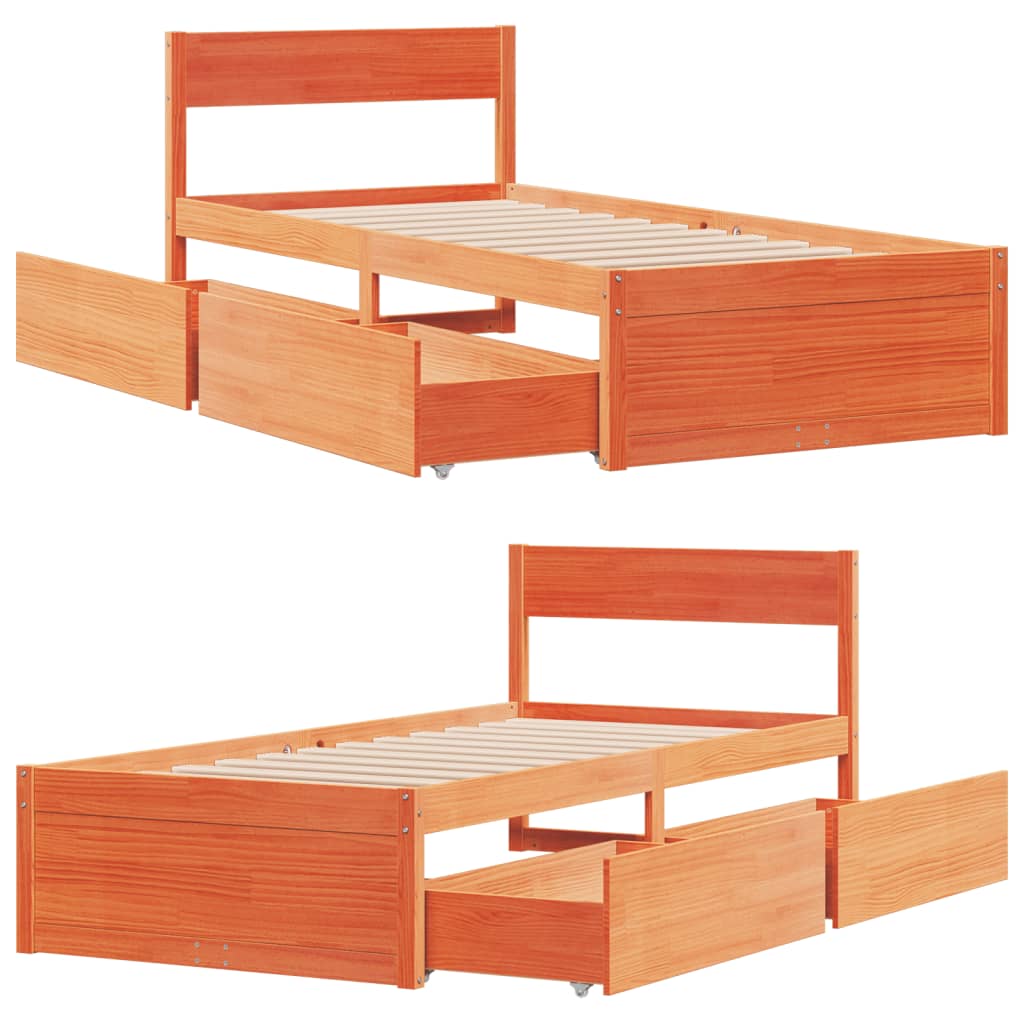 Bed Frame without Mattress Wax Brown 90x200 cm Solid Wood Pine