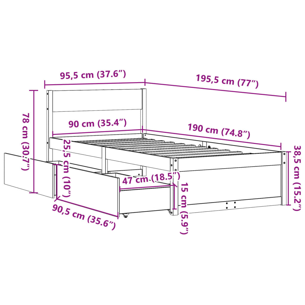 Bed Frame without Mattress White 90x190 cm Single Solid Wood Pine
