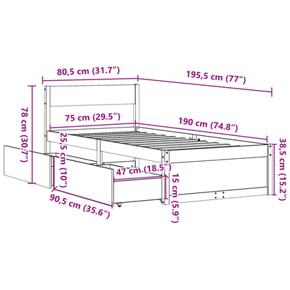 Bed Frame without Mattress 75x190 cm Small Single Solid Wood Pine