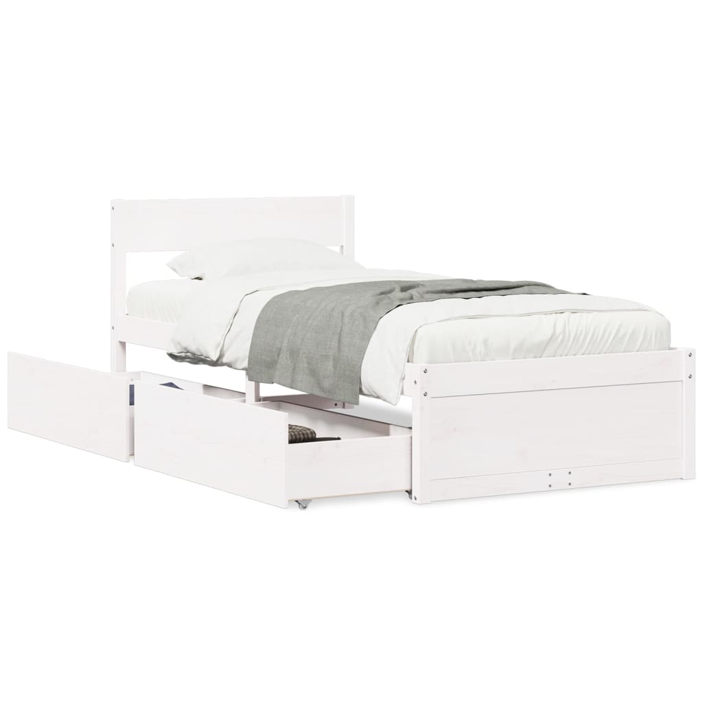 Bed Frame without Mattress White 75x190 cm Small Single Solid Wood Pine
