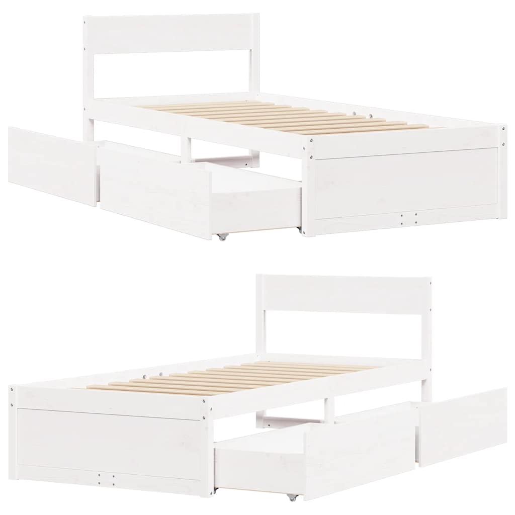 Bed Frame without Mattress White 75x190 cm Small Single Solid Wood Pine