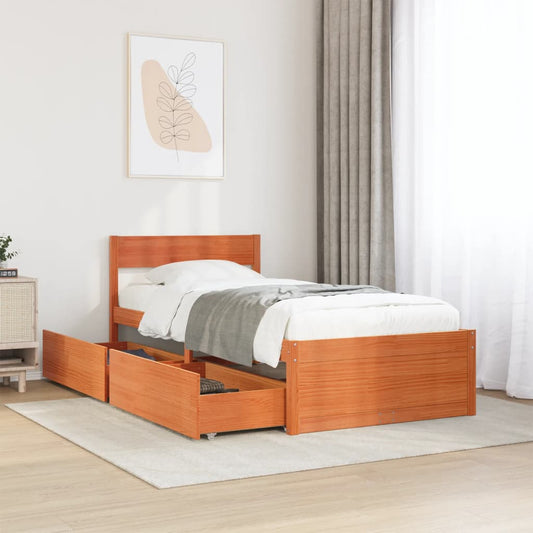 Bed Frame without Mattress Wax Brown 75x190 cm Small Single Solid Wood Pine
