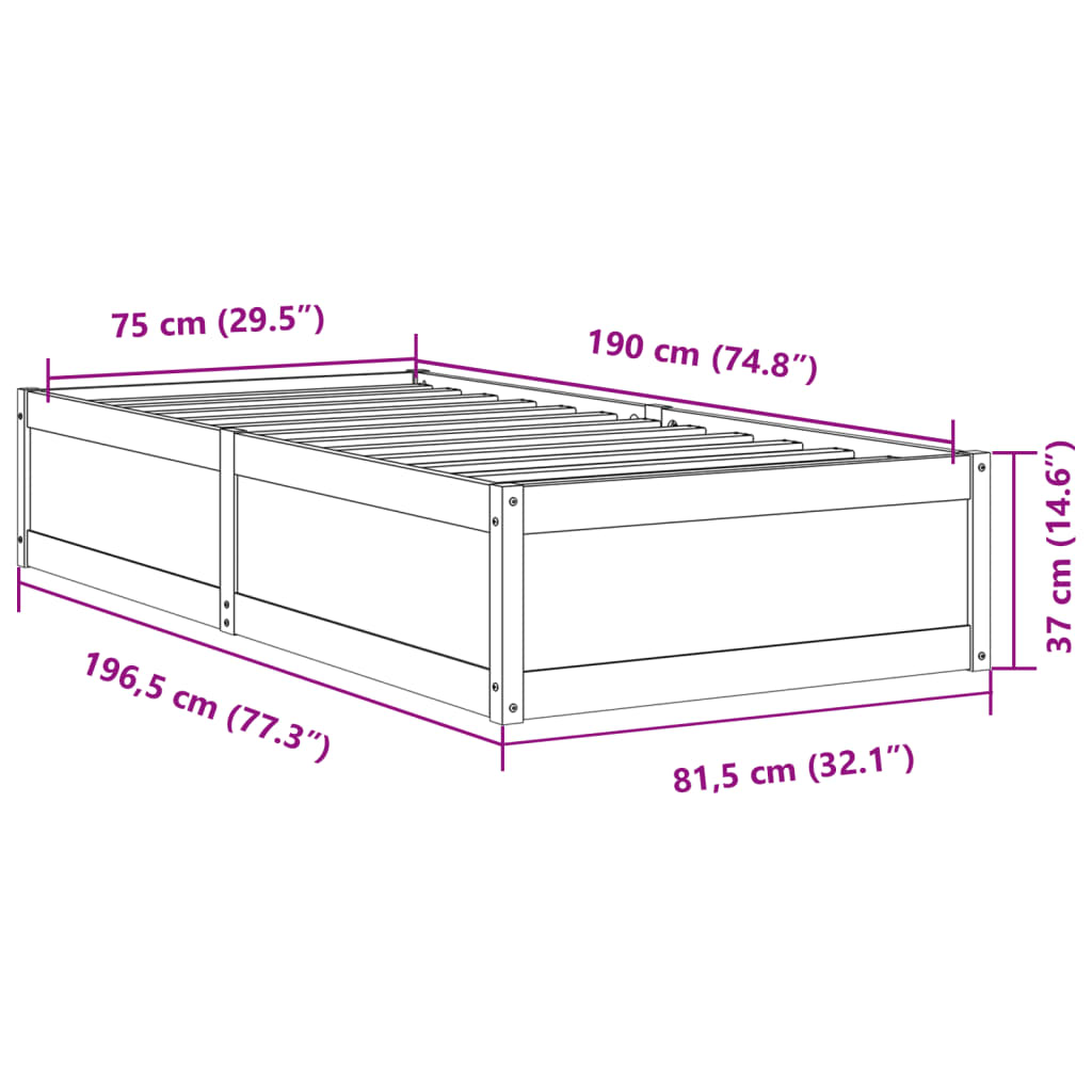 Bed Frame without Mattress 75x190 cm Small Single Solid Wood Pine