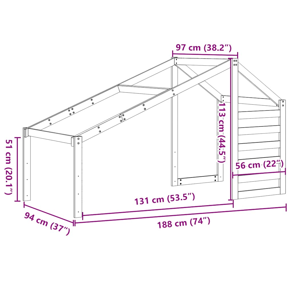 Kids' Bed Roof 188x97x113 cm Solid Wood Pine