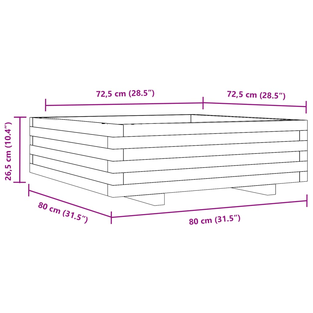 Garden Planter 80x80x26.5 cm Solid Wood Pine
