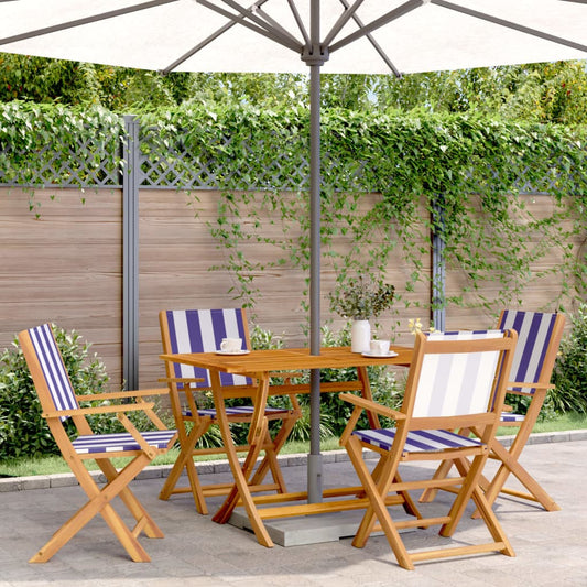 5 Piece Garden Dining Set Blue and White Fabric and Solid Wood