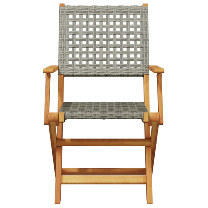 7 Piece Garden Dining Set Grey Poly Rattan and Solid Wood