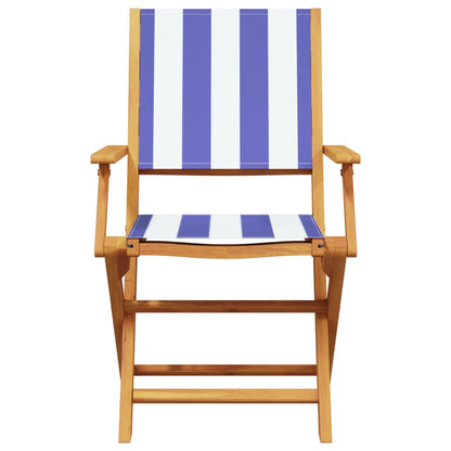 7 Piece Garden Dining Set Blue and White Fabric and Solid Wood