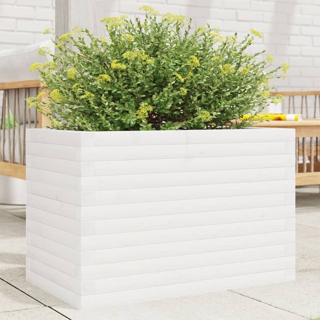 Garden Planter White 70x40x46 cm Solid Wood Pine