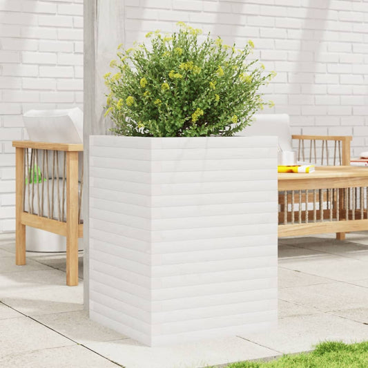Garden Planter White 50x50x68.5 cm Solid Wood Pine