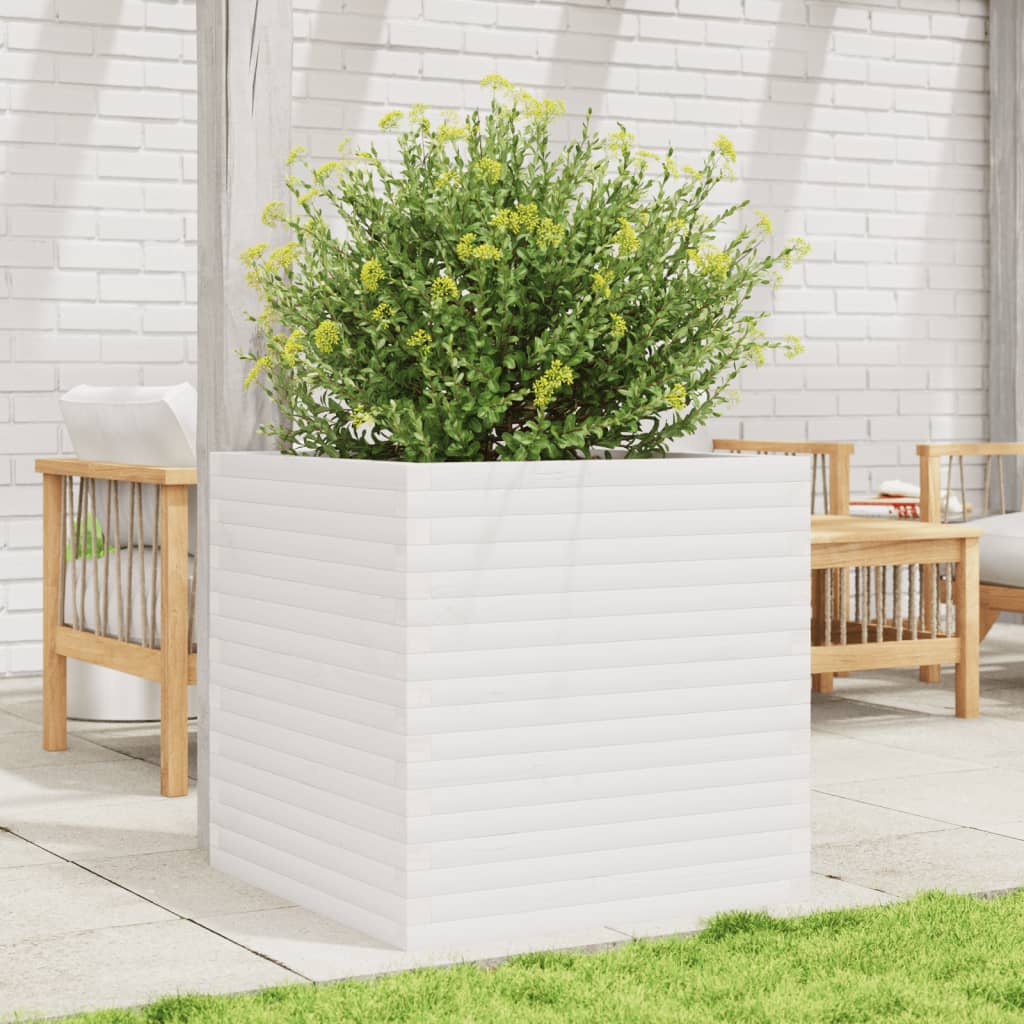 Garden Planter White 70x70x68.5 cm Solid Wood Pine