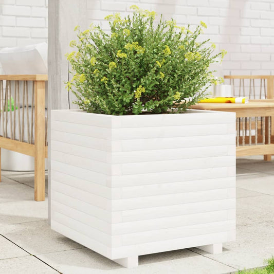 Garden Planter White 50x50x49.5 cm Solid Wood Pine