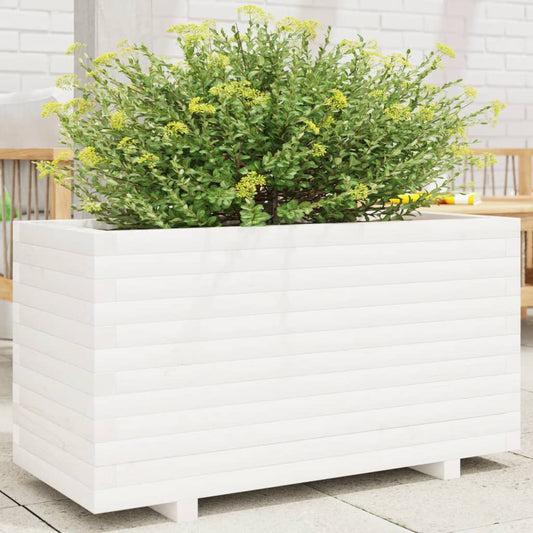 Garden Planter White 90x40x49.5 cm Solid Wood Pine