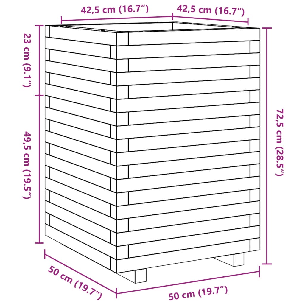 Garden Planter White 50x50x72.5 cm Solid Wood Pine