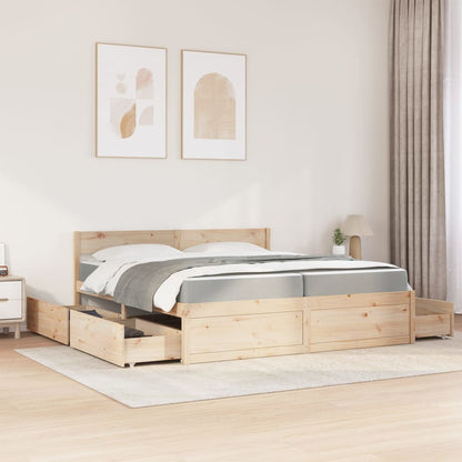 Bed with Drawers and Mattress 200x200 cm Solid Wood Pine