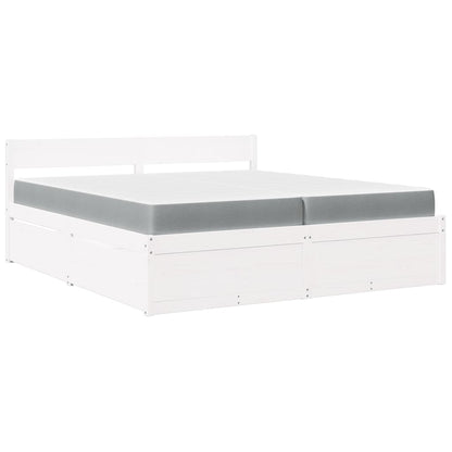 Bed with Drawers and Mattress White 200x200 cm Solid Wood Pine