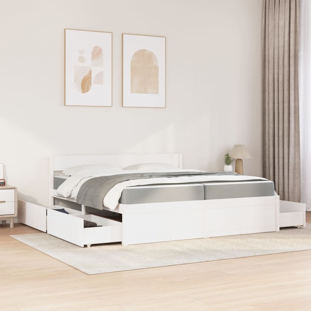 Bed with Drawers and Mattress White 200x200 cm Solid Wood Pine
