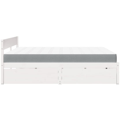 Bed with Drawers and Mattress White 200x200 cm Solid Wood Pine