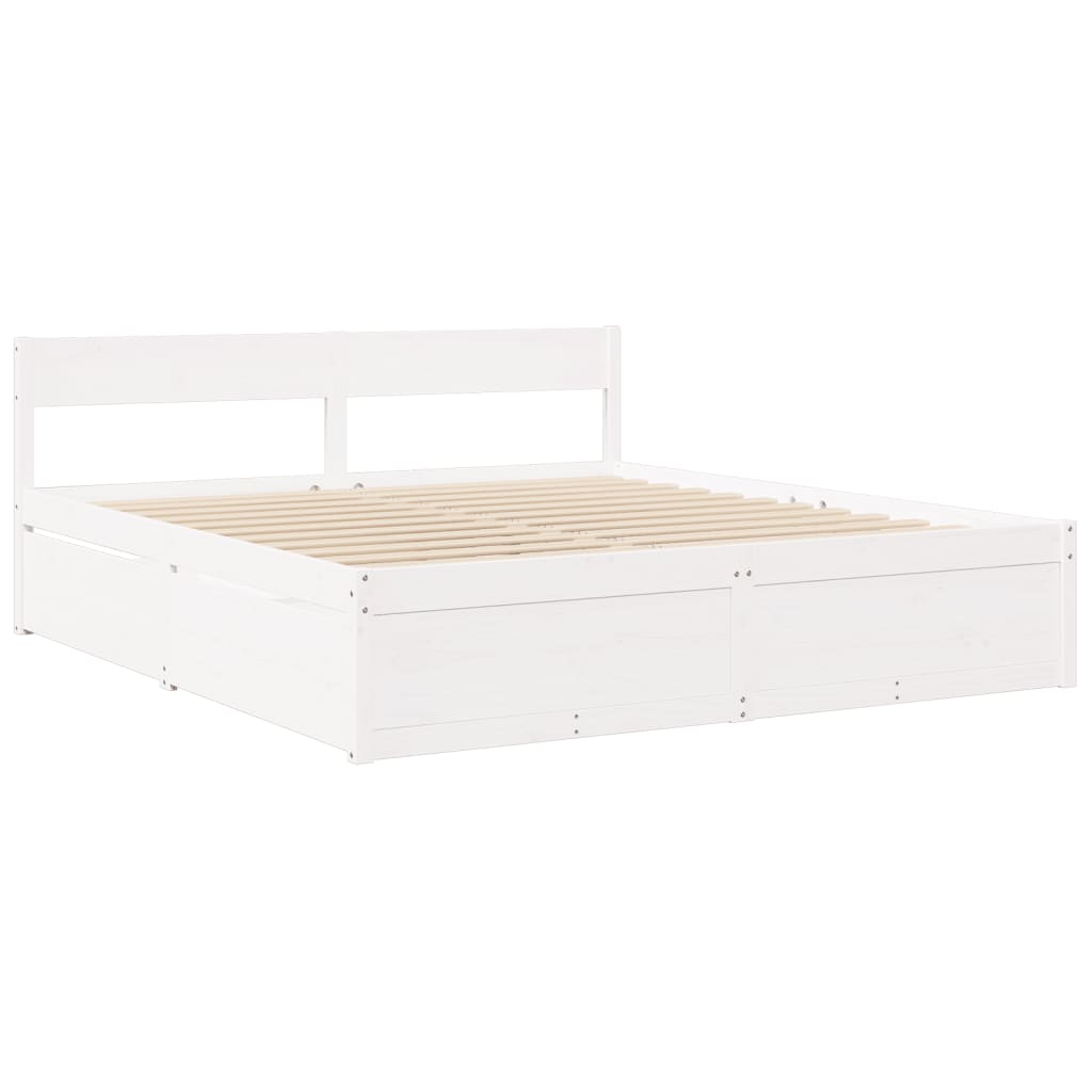 Bed with Drawers and Mattress White 200x200 cm Solid Wood Pine