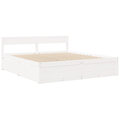 Bed with Drawers and Mattress White 200x200 cm Solid Wood Pine