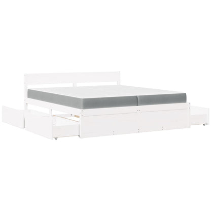 Bed with Drawers and Mattress White 200x200 cm Solid Wood Pine