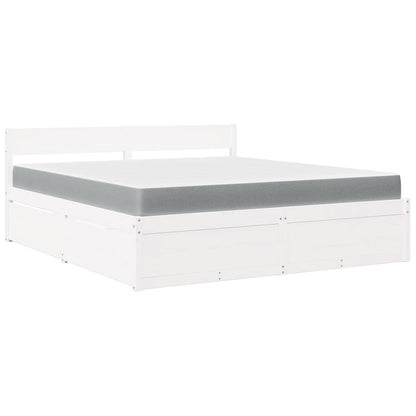 Bed with Drawers and Mattress White 180x200 cm Super King Solid Wood Pine