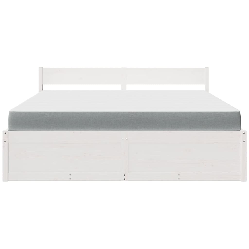 Bed with Drawers and Mattress White 180x200 cm Super King Solid Wood Pine