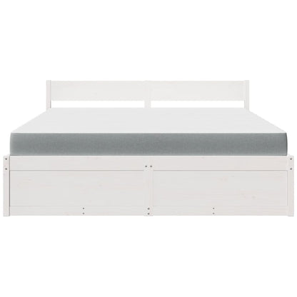 Bed with Drawers and Mattress White 180x200 cm Super King Solid Wood Pine