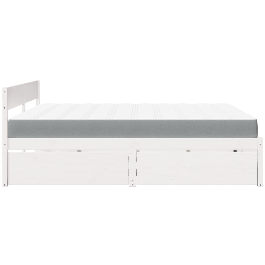 Bed with Drawers and Mattress White 180x200 cm Super King Solid Wood Pine