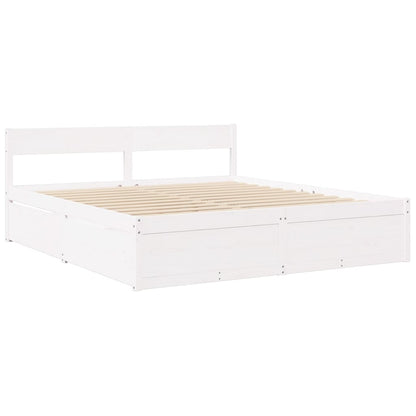 Bed with Drawers and Mattress White 180x200 cm Super King Solid Wood Pine