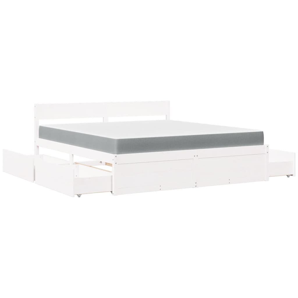 Bed with Drawers and Mattress White 180x200 cm Super King Solid Wood Pine