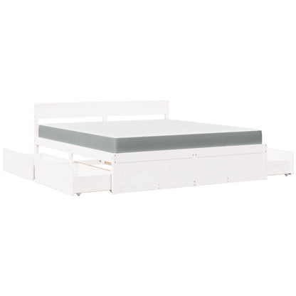 Bed with Drawers and Mattress White 180x200 cm Super King Solid Wood Pine
