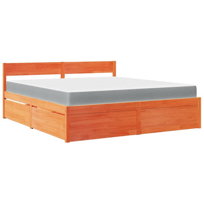 Bed with Drawers and Mattress Wax Brown 180x200 cm Super King Solid Wood Pine