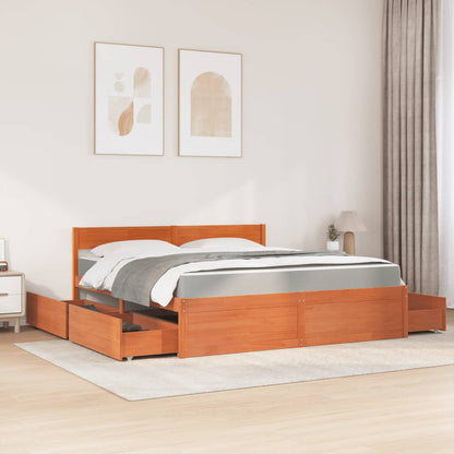 Bed with Drawers and Mattress Wax Brown 180x200 cm Super King Solid Wood Pine