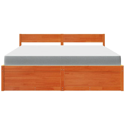 Bed with Drawers and Mattress Wax Brown 180x200 cm Super King Solid Wood Pine