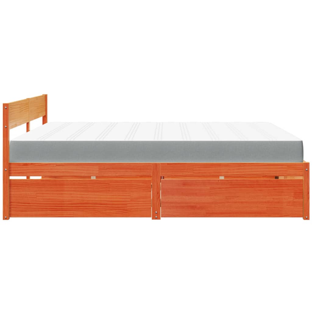 Bed with Drawers and Mattress Wax Brown 180x200 cm Super King Solid Wood Pine