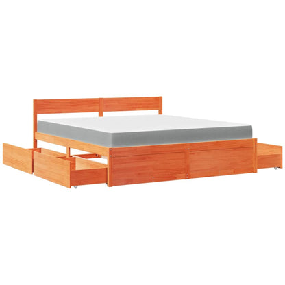 Bed with Drawers and Mattress Wax Brown 180x200 cm Super King Solid Wood Pine