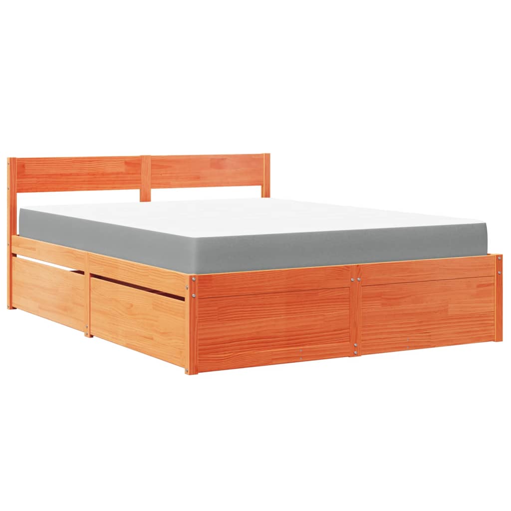 Bed with Drawers and Mattress Wax Brown 160x200 cm Solid Wood Pine