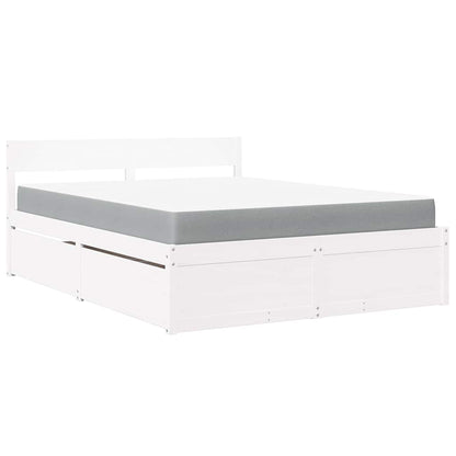 Bed with Drawers and Mattress White 140x200 cm Solid Wood Pine