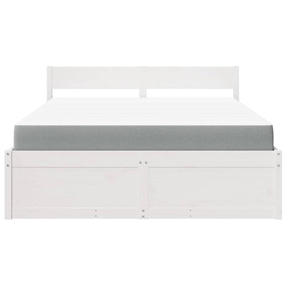 Bed with Drawers and Mattress White 140x200 cm Solid Wood Pine