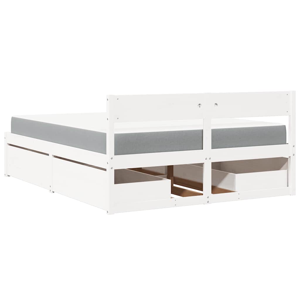 Bed with Drawers and Mattress White 140x200 cm Solid Wood Pine