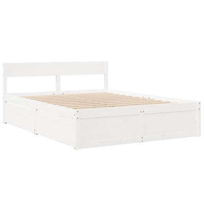 Bed with Drawers and Mattress White 140x200 cm Solid Wood Pine