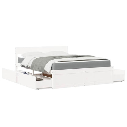 Bed with Drawers and Mattress White 140x200 cm Solid Wood Pine