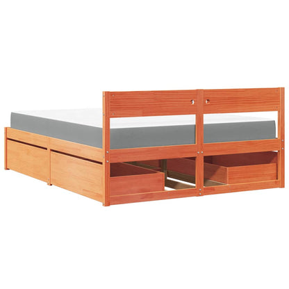 Bed with Drawers and Mattress Wax Brown 140x200 cm Solid Wood Pine