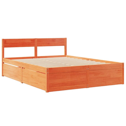 Bed with Drawers and Mattress Wax Brown 140x200 cm Solid Wood Pine