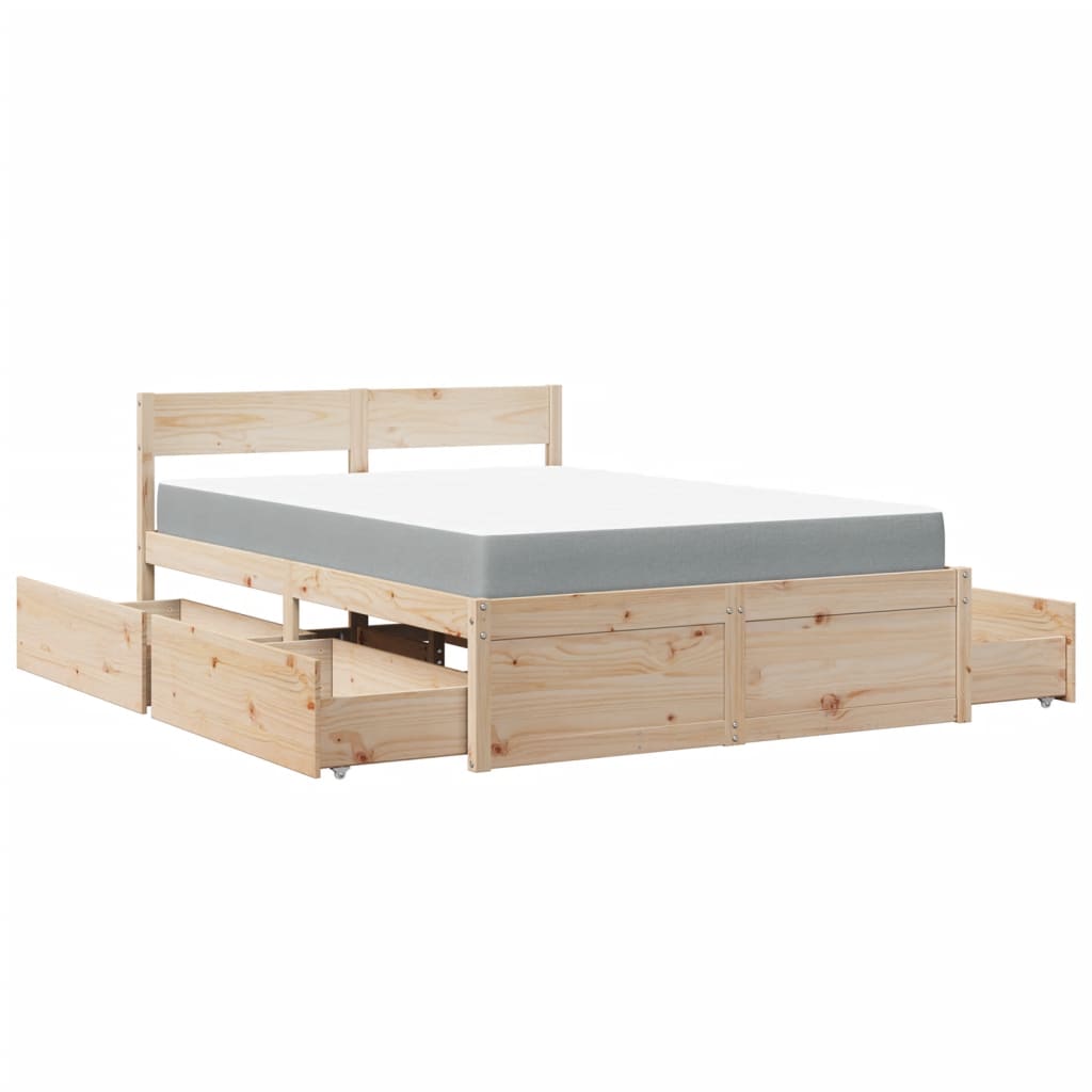 Bed with Drawers and Mattress 120x200 cm Solid Wood Pine