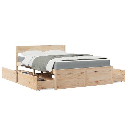 Bed with Drawers and Mattress 120x200 cm Solid Wood Pine