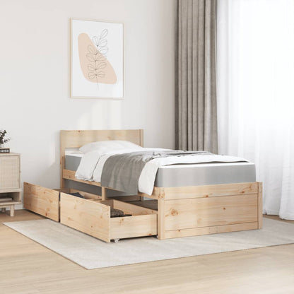 Bed with Drawers and Mattress 90x200 cm Solid Wood Pine