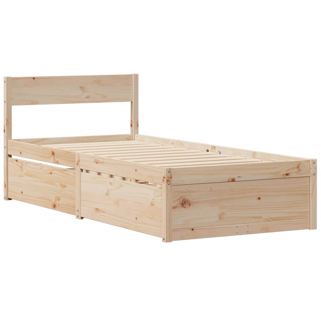 Bed with Drawers and Mattress 90x200 cm Solid Wood Pine