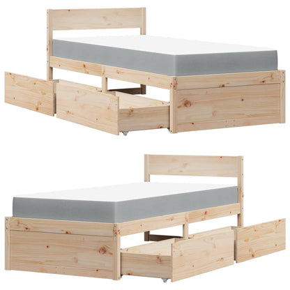 Bed with Drawers and Mattress 90x200 cm Solid Wood Pine